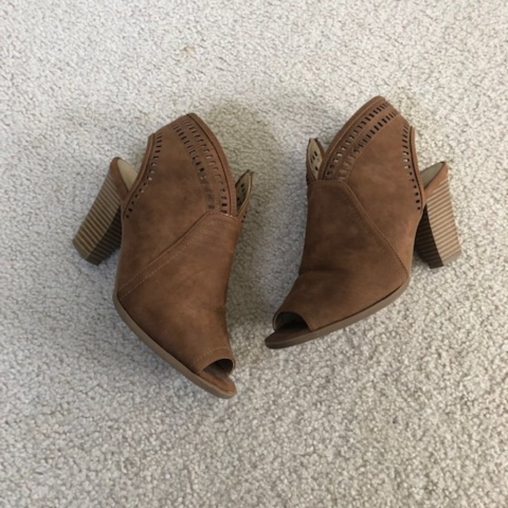 CL by Laundry Brown Suede Peep Toe Heel Bootie